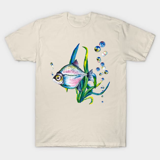 fish hand drawn blue T-Shirt by Mako Design 